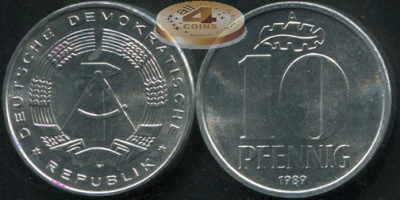 Германия (ГДР). 10 пфеннигов. 1989 (Unc)