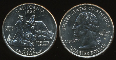 США. Монета 25 центов [Квотер]. 2005.D (KM#370. Unc) Калифорния