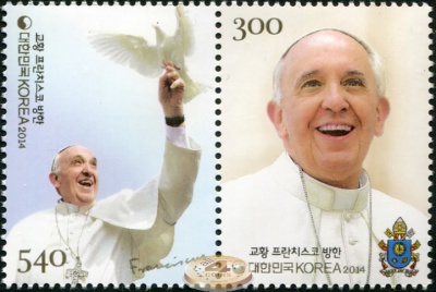 Южная Корея. 2014. Визит Папы римского Франциска в Корею (Сцепка. MNH OG)