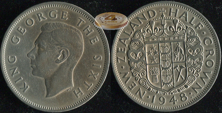 Новая Зеландия. 1/2 кроны. 1948 (XF/XF+)