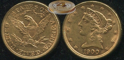 США. 5 долларов. 1900 (XF. Золото)