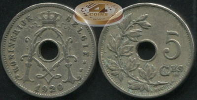 Бельгия. 5 центимов. 1920 (VF)