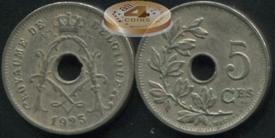 Бельгия. 5 центимов. 1925 (VF)