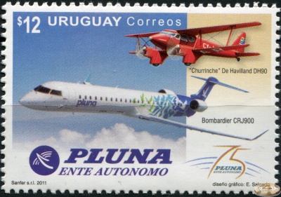 Уругвай. 2011. 75 лет авиакомпани PLUNA (Почтовая марка. MNH OG)