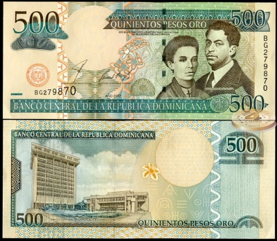Доминиканская республика. 500 песо (Unc) 2002