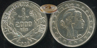 Бразилия. 2000 рейс. 1930 (aUnc. Серебро)