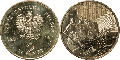 Польша. Монета 2 злотых. 2010 (KM#Y.732. Unc) Великие сражения: Грюнвальдская битва и битва при Клуш