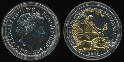 Великобритания. 2 фунта. 2007 (Unc. Серебро с позолотой)