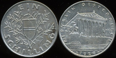 Австрия. 1 шиллинг. 1924 (aUnc. Серебро)
