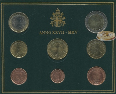 Ватикан. Официальный набор евро (Unc. 8 монет. 2 биметалла. Буклет) 2005