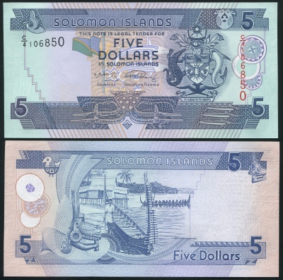 Соломоновы о-ва. Банкнота 5 долларов. ND(2007). Unc. Бумага. Кат.# P.26b