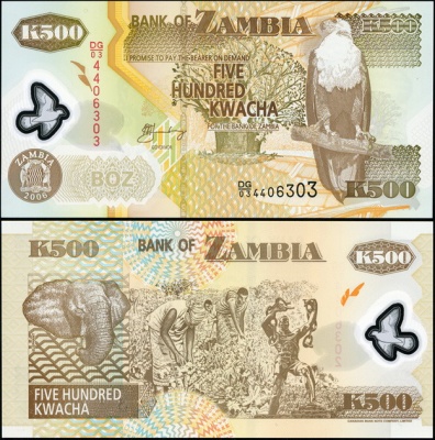 Замбия. 500 квача (Unc. Пластик) 2006