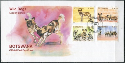 Ботсвана. 2011. Африканская дикая собака (Lycaon pictus) (Конверт Первого Дня. Mint)