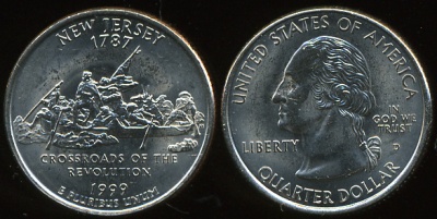 США. Монета 25 центов [Квотер]. 1999.D (KM#295. Unc) Нью-Джерси