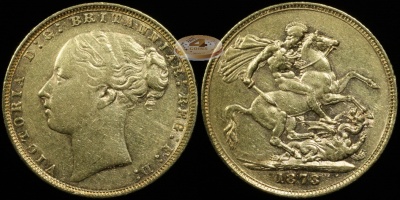 Великобритания. Соверен. 1873 (VF. Золото)
