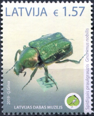 Латвия. 2019. Пестряк зелёный (Gnorimus nobilis) (Почтовая марка. MNH OG)
