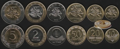 Литва. Набор №1 (6 монет, 2 биметалла) 1997-2001