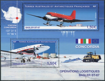 ФЮАТ. 2021. Самолет Basler BT67, база Конкордия (Почтовый блок. MNH OG)