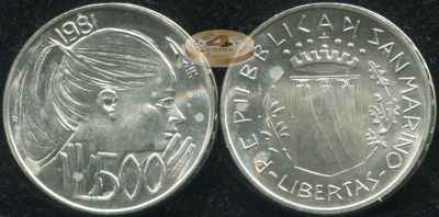 Сан-Марино. 500 лир. 1981 (Unc. Серебро)