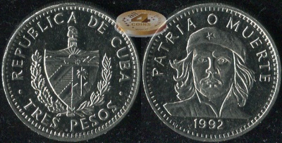 Куба. 3 песо. 1992 (Unc)