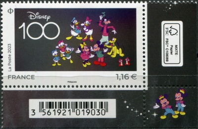 Франция. 2023. 100-летие компании Disney (I) (Почтовая марка. MNH OG)
