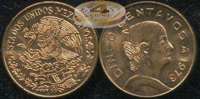 Мексика. Монета 5 сентаво. 1973.M° (KM#427. Unc)