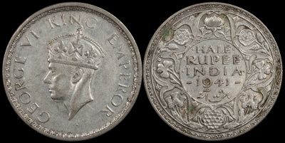 Британская Индия. Монета 1/2 рупии. 1941.(b) (KM#551. XF+. Серебро)