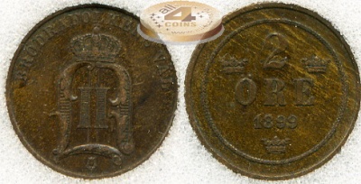 Швеция. 2 эре. 1899 (XF [XF-40]. Слаб)