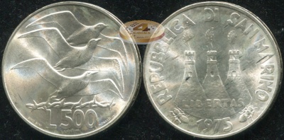 Сан-Марино. 500 лир. 1975 (Unc. Серебро)
