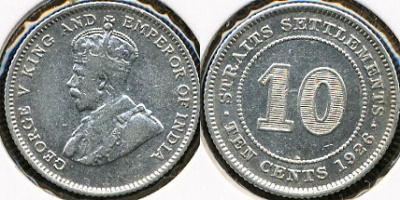 Британская Малайзия. 10 центов. 1926 (aXF. Серебро)