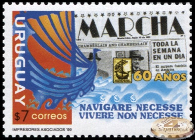Уругвай. 1999. 60 лет с выхода первого выпуска еженедельника Marcha (Почтовая марка. MNH OG)