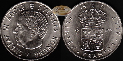 Швеция. 2 кроны. 1971 (Unc)