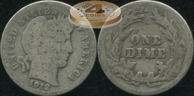 США. 10 центов (Дайм). 1912 (G. Серебро)