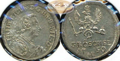 Германия (Шлузин-Пруссия). 2 грёшеля. 1750 (XF. Серебро)