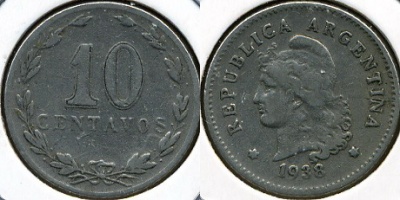 Аргентина. 10 центаво. 1938