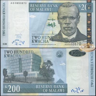 Малави. Банкнота 200 квач. 01.07.2001. Unc. Бумага. Кат.# P.47a