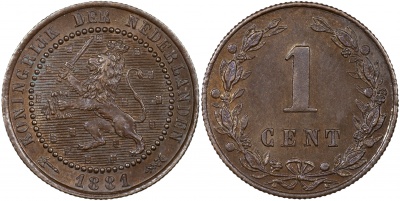 Нидерланды. Монета 1 цент. 1881 (KM#107. Unc)