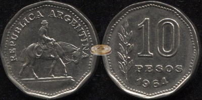 Аргентина. 10 песо. 1964 (aUnc)