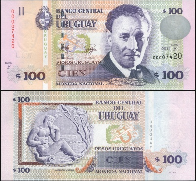 Уругвай Банкнота 100 песо 2011 Unc Бумага Кат# P.88