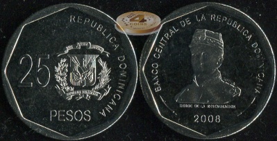 Доминиканская республика. 25 песо. 2008 (Unc)