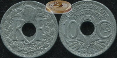 Франция. 10 центимов. 1941 (Unc)