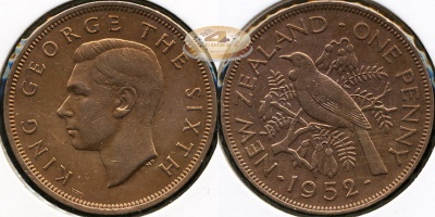 Новая Зеландия. 1 пенни. 1952 (XF)