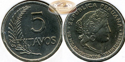 Перу. 5 центаво. 1937 (XF+)