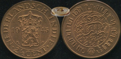 Нидерландская Индия. 2 1/2 цента 1945 (Unc)