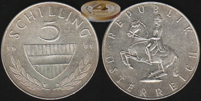 Австрия. 5 шиллингов. 1961 (Unc. Серебро)