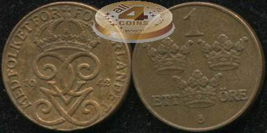 Швеция. 1 эре. 1942 (XF)