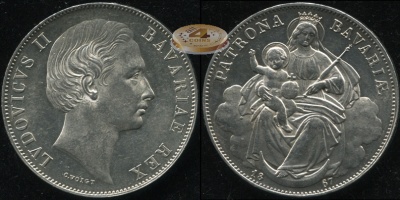 Германия (Бавария). 1 ферайнталер. 1867 (aUnc. Серебро)