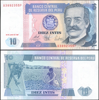 Перу Банкнота 10 инти 26.06.1987 Unc Бумага Кат# P.129a