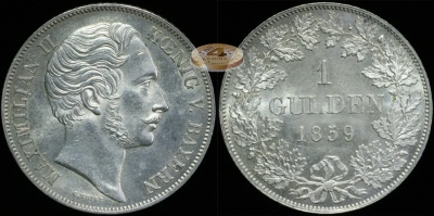 Германия (Бавария). 1 гульден. 1859 (aUnc+/Unc. Серебро)