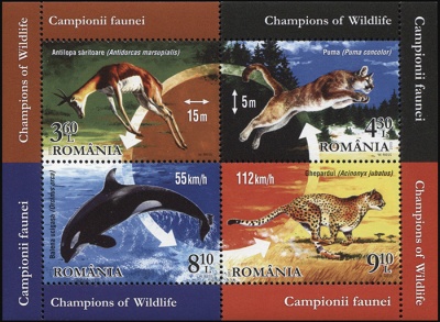 Румыния. 2015. Чемпионы животного мира (М.Лист. MNH OG)